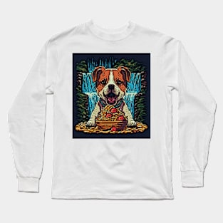 pixel art dog eating spaghetti by waterfall Long Sleeve T-Shirt